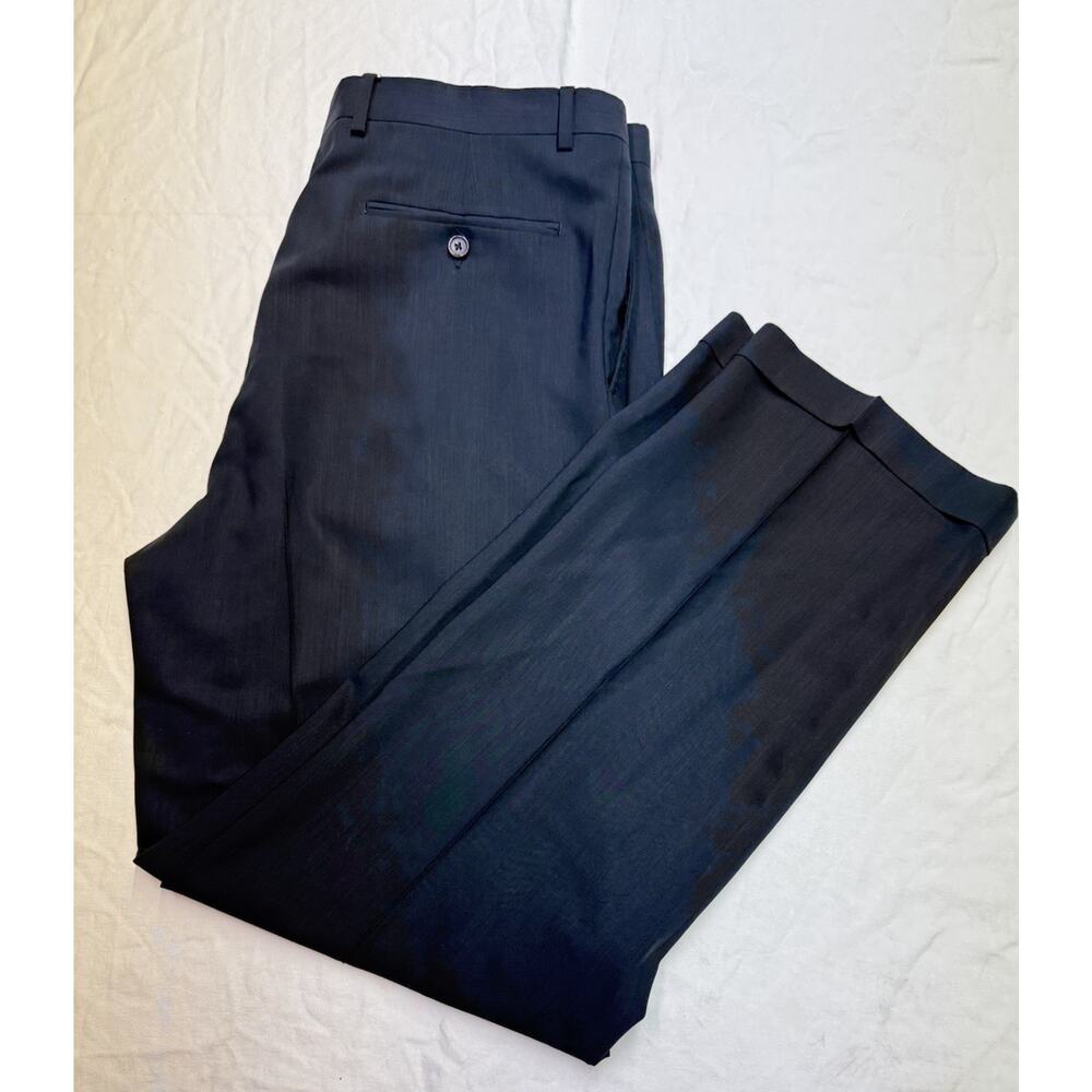 Zanieri Mens 100% wool dress pants Pleated Cuffed 34 X30 Dark Navy Made In Italy